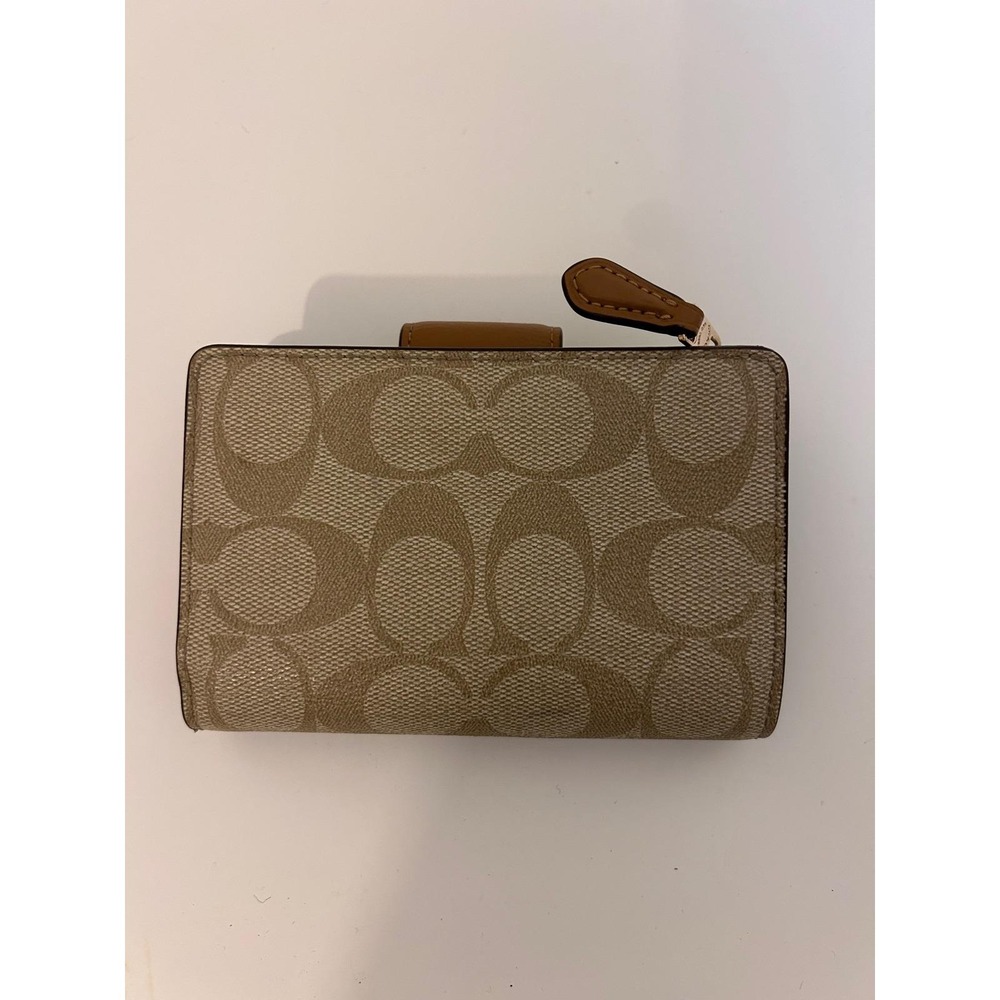 Coach Medium Corner Zip Wallet Signature Canvas Khaki Saddle Brown C0082 - Picture 3 of 8